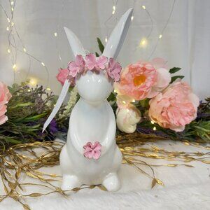 Cupcakes & Cashmere White Porcelain Easter Spring Bunny W 3D Pink & Gold Crown